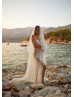 Ivory Glitter Lace Slit Beach Wedding Dress With Cape